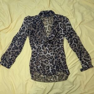 Leopard Print Sheer Blouse